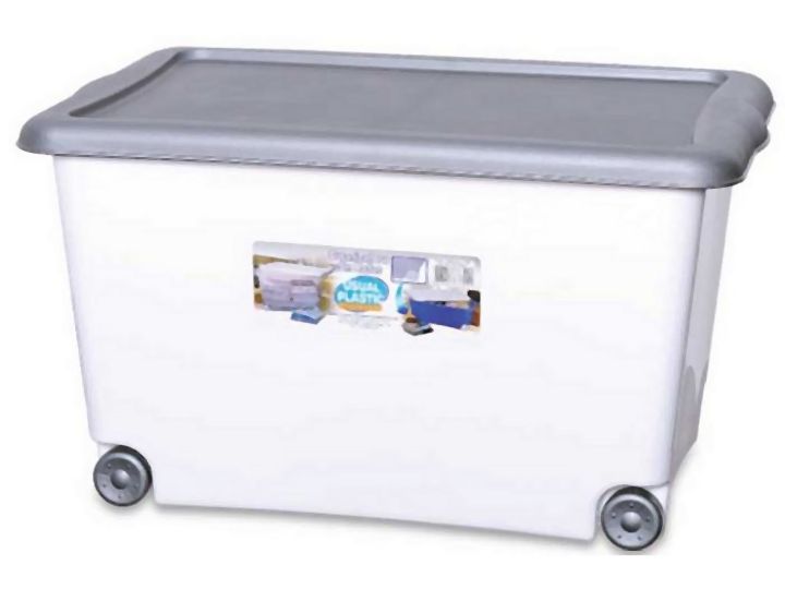 Organizador 50L com Tampa e Rodas Coloridas 6 usualutilidades BRANCA COM TAMPA PRATA REF 167